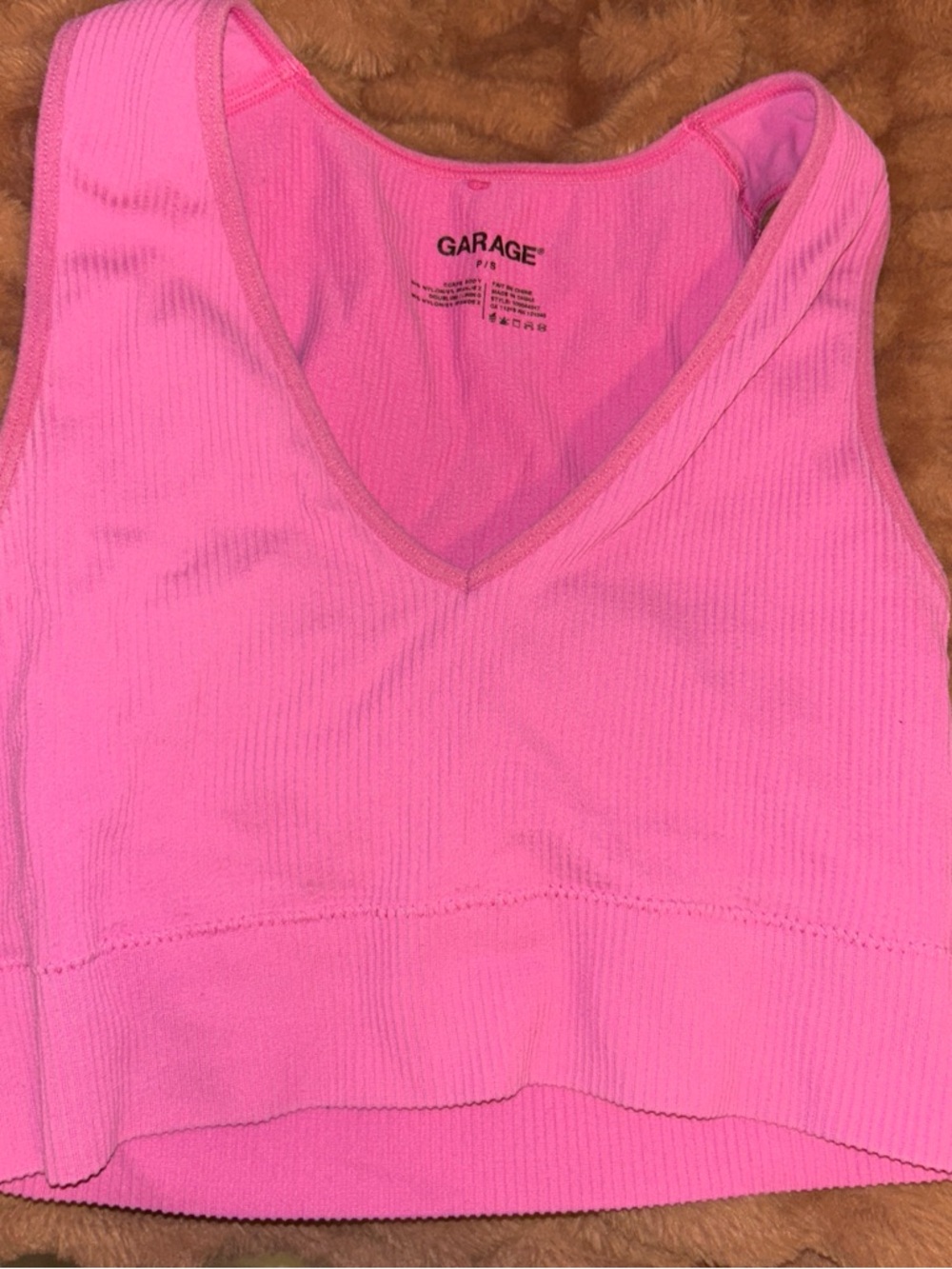 Garage Hot Pink Ribbed V-Neck Cropped Tank